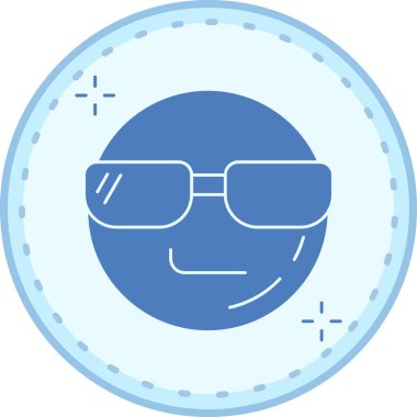 Şirin bir çizgi film ve mavi-beyaz yuvarlak bir ikonun vektör çizimi