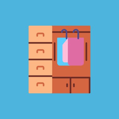 Ahşap gardırop simgesi, vektör illüstrasyonu