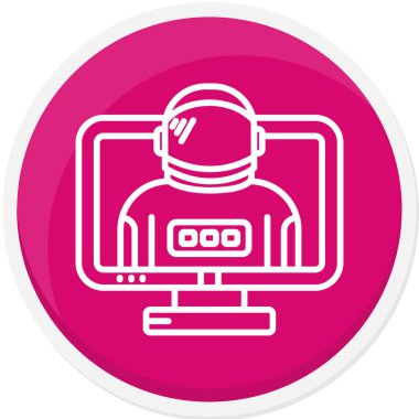 Dolarlık madeni para simgesiyle uzun gölgeli beyaz çizgi bilgisayar monitörü. Çevrimiçi bankacılık işareti. Pembe altıgen düğmesi. vektör illüstrasyonu