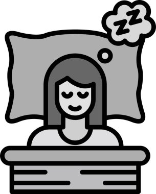 Kadın yatak ikonu üzerinde uyuyor, vektör illüstrasyonu