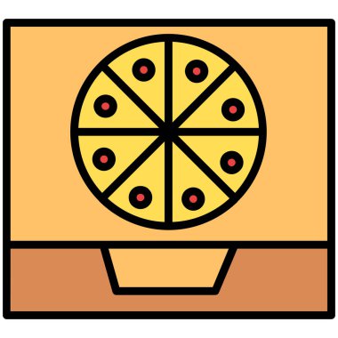 Pizza kutusu ikonu. ana hatlı pizza kutusu vektör rengi düz izole