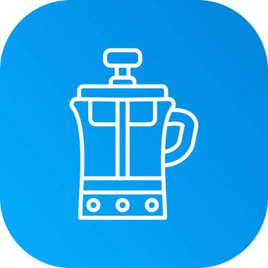 Uzun gölgeli beyaz çaydanlık simgesi izole edildi. Çaydanlık ikonu. Mavi kare düğme. vektör illüstrasyonu