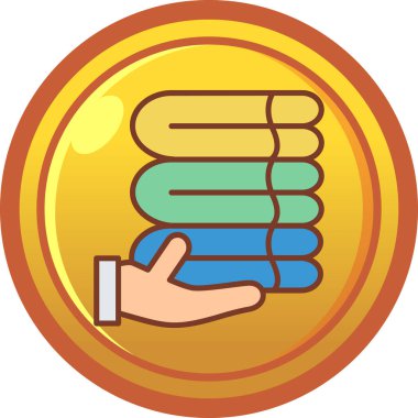 Bir kitap ikonunu tutan el, çizgi film tarzı.