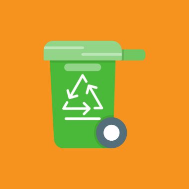 Yeşil arkaplanda geri dönüşüm sembolü simgesi olan geri dönüşüm kutusu. vektör illüstrasyonu.