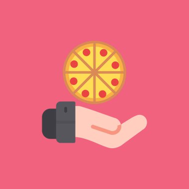 Pizza teslimatı ikonu. Beyaz arkaplanda izole edilmiş web tasarımı için pizza vektör simgelerinin düz çizimi