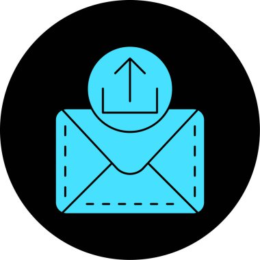 Beyaz bir zarfın arkasında siyah ve mavi elbiseli bir adamın vektör çizimi.