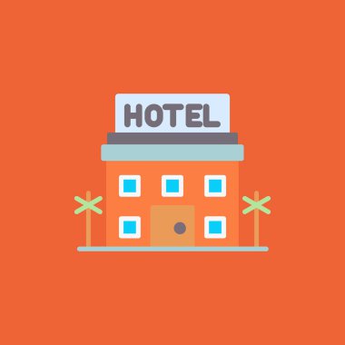 Uzun gölgeli otelin düz simgesi, vektör illüstrasyonu