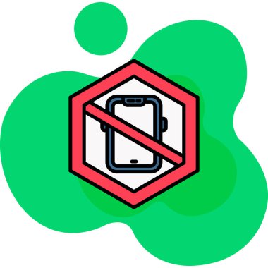 Yasak işaret simgesi vektörlü akıllı telefon. İşaretsiz akıllı telefon. İzole edilmiş sınır sembolü çizimi.