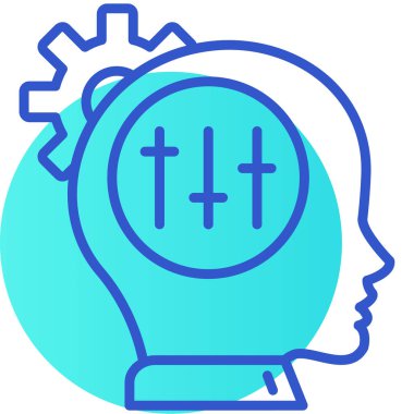 İnsan kafası ve vites simgesi. İnsan kafası ve dişli vektör simgesi rengi düz izole