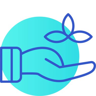 Çiçek ikonu olan bir el. Beyaz üzerine izole edilmiş bir çiçek vektör simgesinin ana hatlı eli