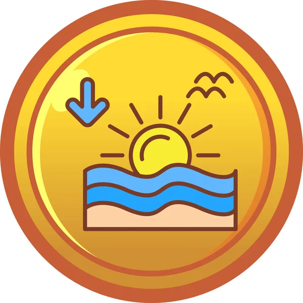 Yuvarlak bir plajın ikonu, güneşli.