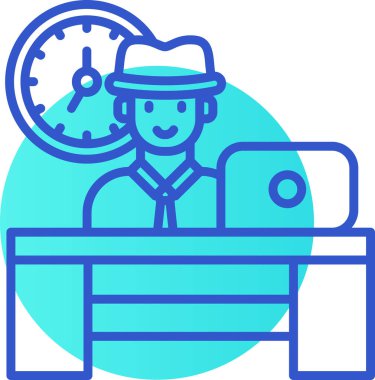 Dizüstü bilgisayarı ve saat vektör çizimine sahip iş adamı