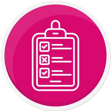 Kontrol listesi vektör simgesi. biçim düz yuvarlak sembol, pembe renk, yuvarlak açılar, beyaz arkaplan.