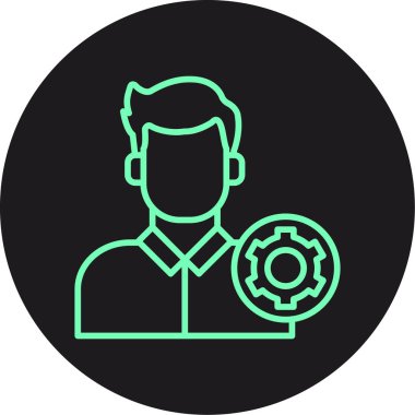 Dişli ikonlu adam. Beyaz üzerinde çember sembolü olan bir adamın tasviri