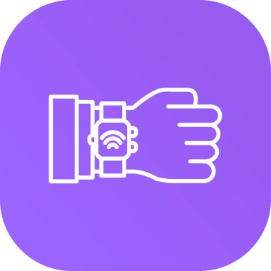 Yumuşak mavi arkaplanda izole edilmiş moda bir şekilde akıllı bir kamera simgesini tutan el.