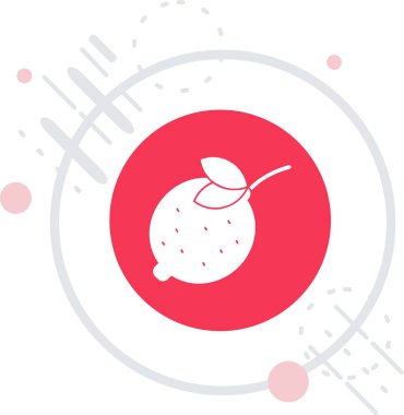 Uzun gölgeli beyaz elma ikonu. tatlı meyve yaprağı. Taze yemek. Kırmızı daire düğmesi. vektör.