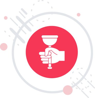 Şarap ikonlu beyaz çizgili şarap kadehi uzun gölgeli arka plan. Şarap kadehi. Kırmızı daire düğmesi. vektör.