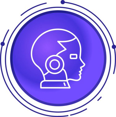 Kulaklıklı çizgi insan kafası ve beyaz arka planda izole edilmiş soru işareti simgesi. Yapay zeka konsepti. Renkli taslak konsepti. vektör