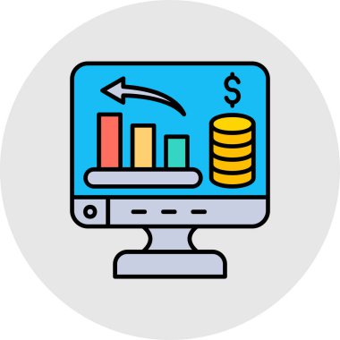 Bozuk para simgesi renk ana hatlı bilgisayar