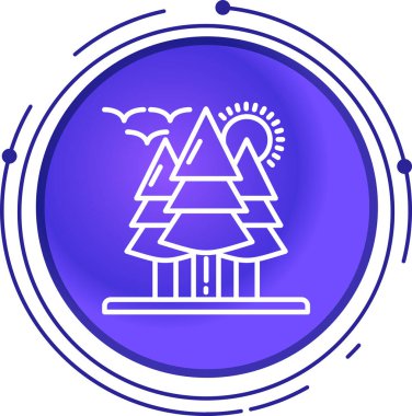 Beyaz arka planda izole edilmiş çizgi ormanı ve dağ ikonu. Zaferin sembolü. Renkli taslak konsepti. vektör.