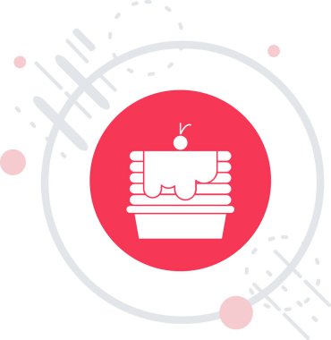 white line cake icon isolated on white background. happy birthday. red circle button. vector.