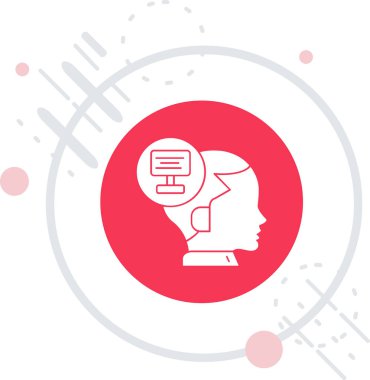 beyaz arkaplanda izole edilmiş vites simgesi olan renk çizgisi insan kafası. Yapay zeka. Kafa düşünme işareti. Beyin işi. Rastgele daire şekilleri. vektör