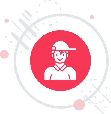 Beyzbol kaskı ikonu giyen çizgi adamı beyaz arka planda izole edilmiş. Renkli taslak konsepti. vektör