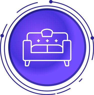 Beyaz arkaplanda izole edilmiş mavi kanepe ikonu. Mavi daire düğmesi. vektör illüstrasyonu