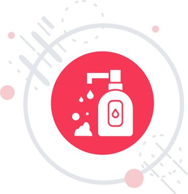 Beyaz arka planda sabun ve köpük ikonlu çizgi şişesi var. Suyla temizlik. Renkli taslak konsepti. vektör