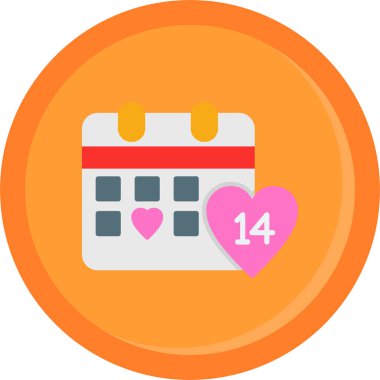 Sevgililer Günü takviminde kalp ikonu düz tasarımı uzun gölge vektörü