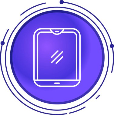 Beyaz arka planda izole edilmiş bir cep telefonu simgesi olan beyaz çizgi akıllı telefonu. mor daire düğmesi. vektör illüstrasyonu