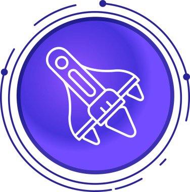 Hava simgesinde uçan mavi çizgi roketi beyaz arka planda izole edildi. Havada uçan roket. Soyut altıgen düğmesi. vektör illüstrasyonu