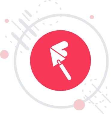 Beyaz çizgi boya fırçası ikonu uzun gölgeli izole edilmiş. Kırmızı daire düğmesi. Vektör.