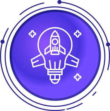 Beyaz zemin üzerinde ay simgesi olan çizgi roket gemisi. Uzay yolculuğu. Renkli taslak konsepti. vektör