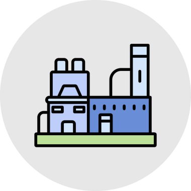 Fabrika binası ikonu. Web için fabrika vektör simgelerinin özet çizimi