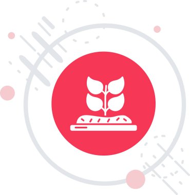 Beyaz çizgi tohumları ya da ayçiçeği uzun gölge arkaplan izole bir çömlek ikonu. Kırmızı daire düğmesi. vektör.