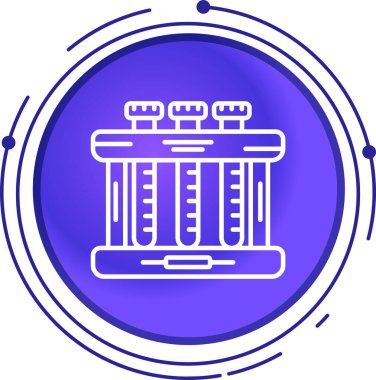 Mavi test tüpü ve beyaz arka planda izole edilmiş kimyasal laboratuvar ikonu. Laboratuvar cam işaretiydi. vektör illüstrasyonu