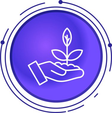 Beyaz arkaplanda beyaz çizgi bitkisi var. fidanda bitki. Çevresel tohum. Ekoloji konsepti. mavi altıgen düğmesi.