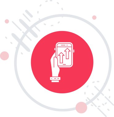 Akıllı saat simgesine sahip beyaz çizgi akıllı telefon uzun gölgeli izole edilmiş. Kablosuz internet gibi şeyler. Kırmızı daire düğmesi. vektör.