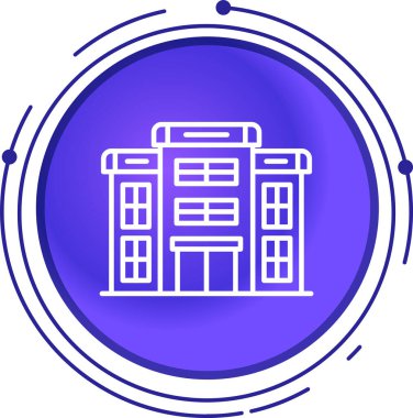 Beyaz arka planda beyaz çizgi binası ya da inşaat simgesi izole edildi. İnşaat işi. Soyut mavi altıgen düğmesi. vektör illüstrasyonu