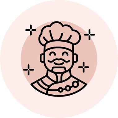 Beyaz bir dairede sakallı bir adamın sevimli çizgi film karakterinin vektör çizimi.