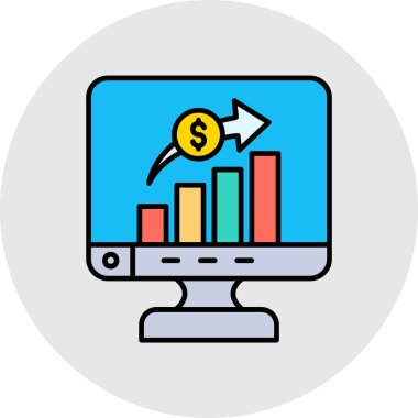 Bilgisayar ve para sembolü vektör illüstrasyon tasarımlı iş grafiği