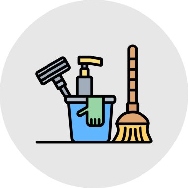 Süpürge temizleme renk ikonu vektör çizimi