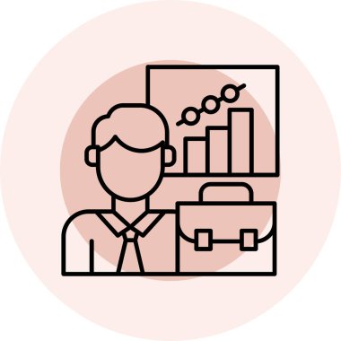 Takım elbiseli ve grafik simgesi olan bir adamın vektör çizimi