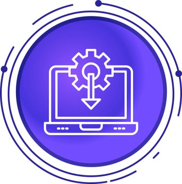 beyaz arkaplanda dişli simgesi olan çizgi bilgisayar monitörü. Çark ayarları işareti. İnternet seçenekleri. Renkli taslak konsepti. vektör illüstrasyonu