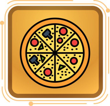 Beyaz arka planda izole edilmiş düz bir pizza ikonu. pizzacı sembolü vektör illüstrasyonu.