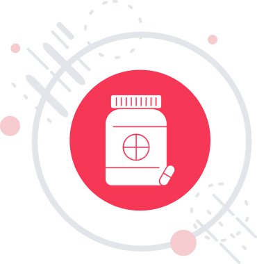 Uzun gölgeli ikon ikonlu beyaz çizgi şişesi. Sihirli iksirle. Sihirli parti. Kırmızı daire düğmesi. vektör illüstrasyonu