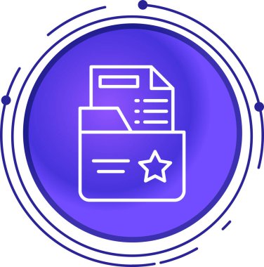 Beyaz arkaplanda yıldız simgesine sahip mavi dosya belgesi. En sevdiğim. En iyi ödül ödülü. Soyut çember rastgele noktalar. vektör illüstrasyonu