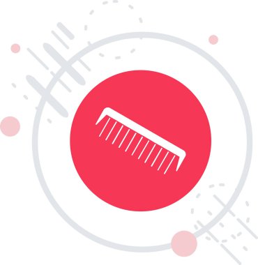 Beyaz arkaplanda kırmızı saç fırçası simgesi izole edildi. Tarak saç işareti. Berber sembolü. Soyut çember rastgele noktalar. vektör illüstrasyonu