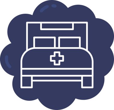 Hastane yatak vektör ikonu. biçim iki renkli düz simge, pürüzsüz mavi renkler, yuvarlak açılar, beyaz arkaplan.